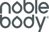 Noble Body Logo in dark grey custom font with the O's shaped as liquid droplets.